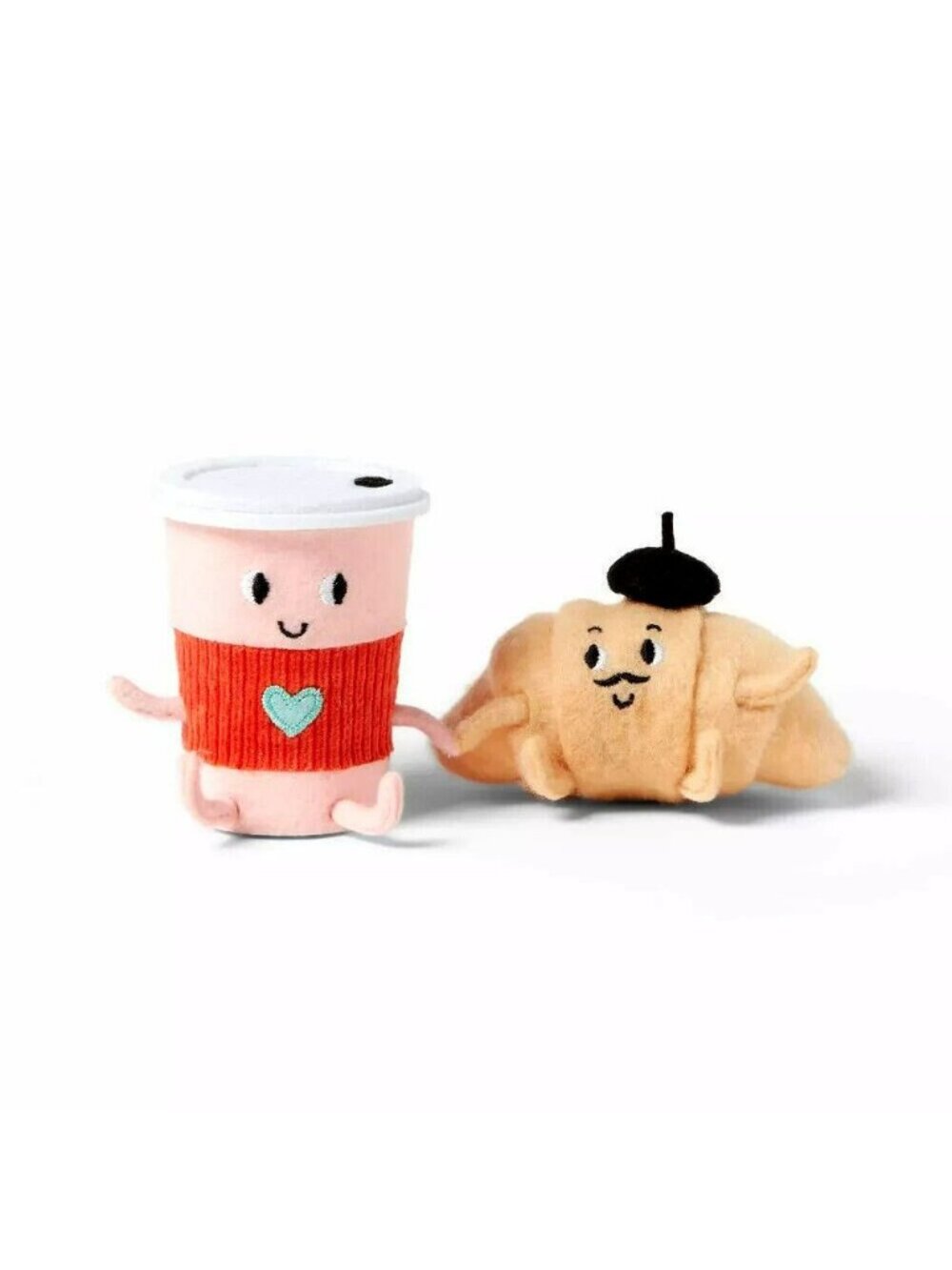 Spritz Valentines Day Felt Duo COFFEE & CROISSANT Decor Figures 7.5" Length